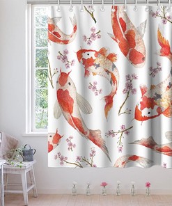 Charming River Fish Koi Fish Shower Curtain for Kids Bathroom Theme, Japanese Style Decors