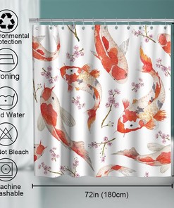 Charming River Fish Koi Fish Shower Curtain for Kids Bathroom Theme, Japanese Style Decors