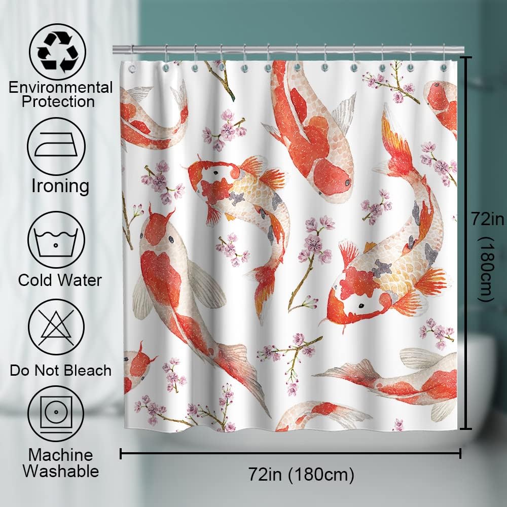 Charming River Fish Koi Fish Shower Curtain for Kids Bathroom Theme, Japanese Style Decors