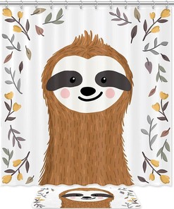 Charming Sloth Among Flowers And Leaves Shower Curtain For Nature-Inspired Bathroom Decor
