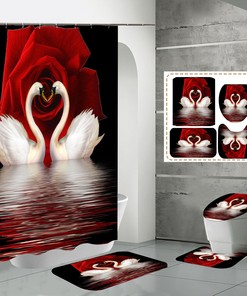 Charming Swan and Rose Flowers Shower Curtain for Your Bathroom