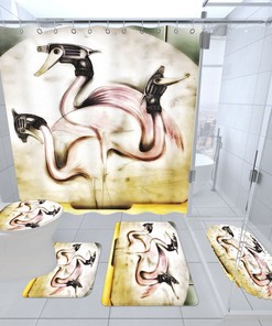Charming Tropical Animal Flamingo Shower Curtain with Waterproof Set