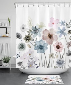 Charming Watercolor Botanical Leaf Wildflower Shower Curtain for Your Bohemian Bathroom
