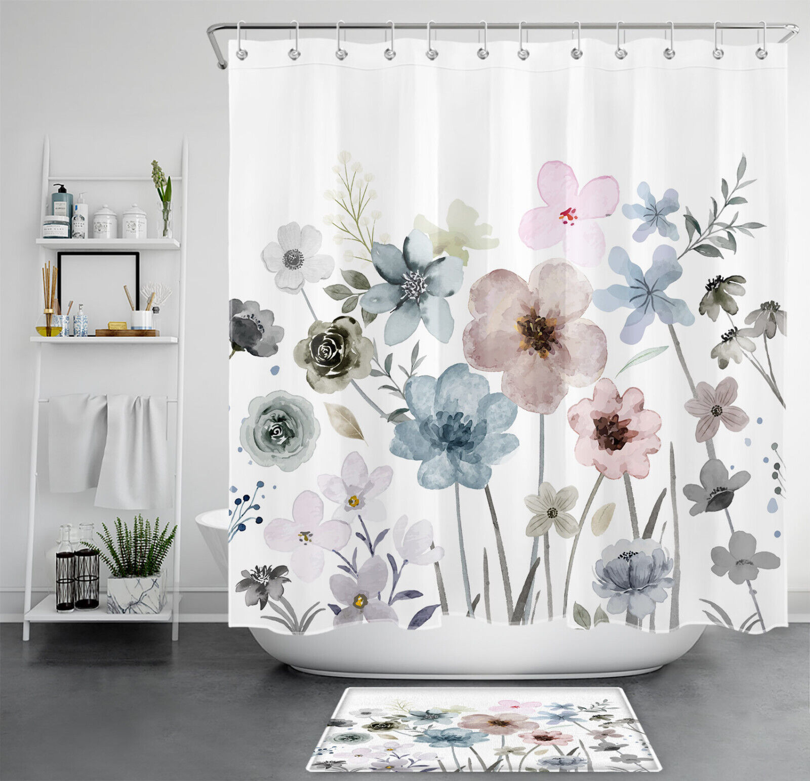 Charming Watercolor Botanical Leaf Wildflower Shower Curtain for Your Bohemian Bathroom
