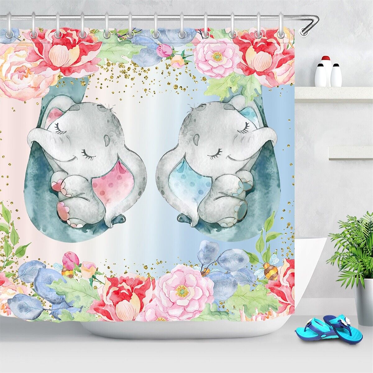 Charming Watercolor Cute Unicorn Rainbow Star Cloud Shower Curtain for Your Dreamy Bathroom