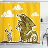 Charming Yellow Knight with Dragon Print Shower Curtain for Fantasy Bathroom Decor 