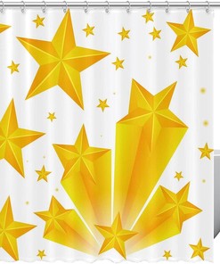 Charming Yellow Stars Pattern on White Shower Curtain for a Magical Bathroom Decor 