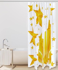 Charming Yellow Stars Pattern on White Shower Curtain for a Magical Bathroom Decor