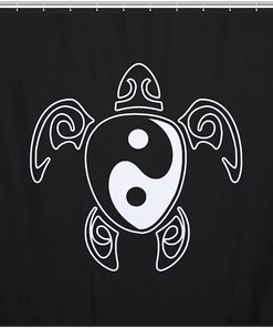 Charming Yin Yang Honu Hawaiian Sea Turtle Shower Curtain for Tropical Bathroom Decor 