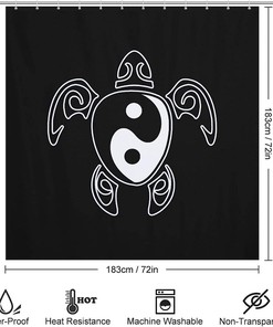 Charming Yin Yang Honu Hawaiian Sea Turtle Shower Curtain for Tropical Bathroom Decor