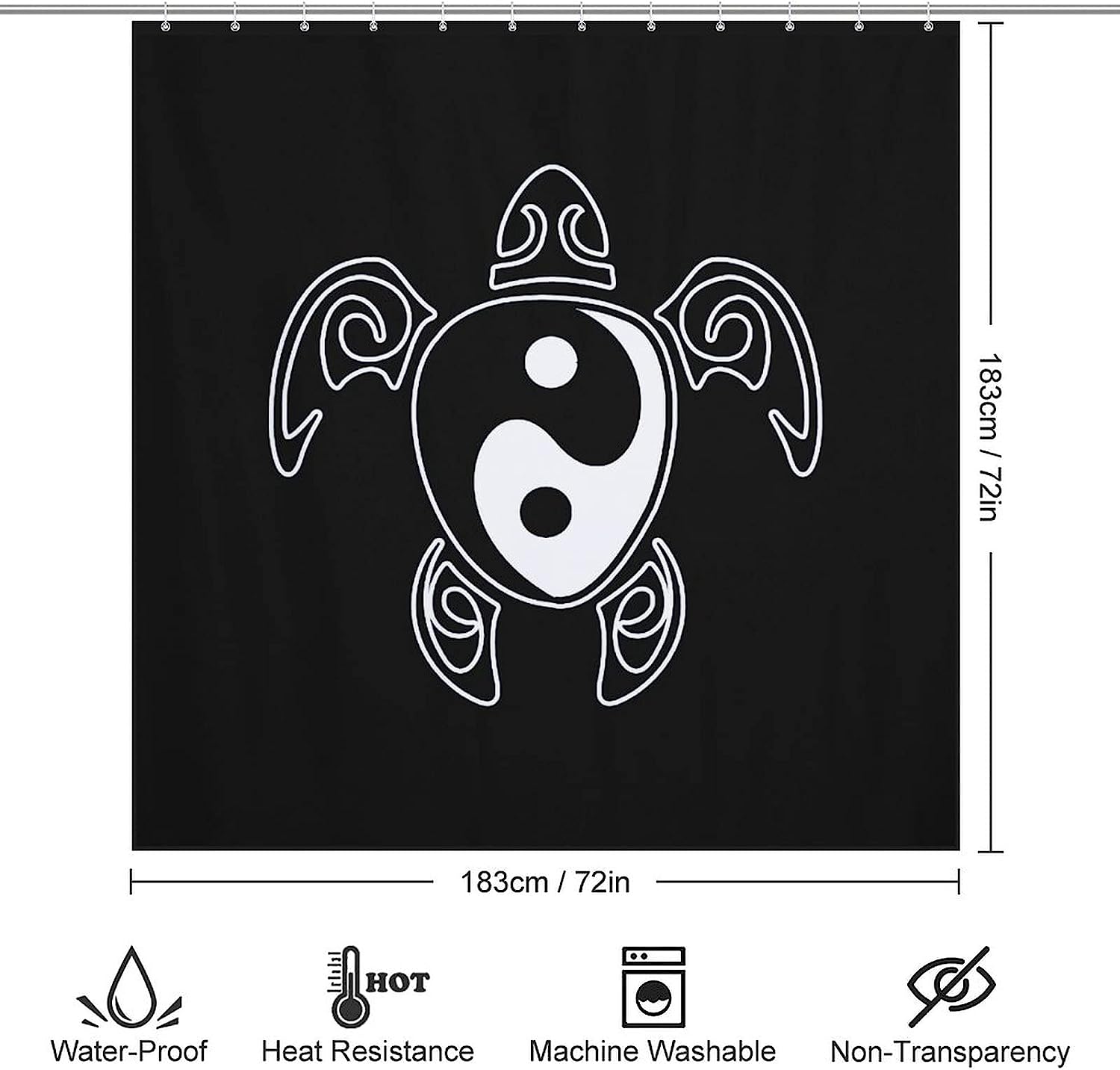 Charming Yin Yang Honu Hawaiian Sea Turtle Shower Curtain for Tropical Bathroom Decor