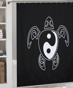 Charming Yin Yang Honu Hawaiian Sea Turtle Shower Curtain for Tropical Bathroom Decor
