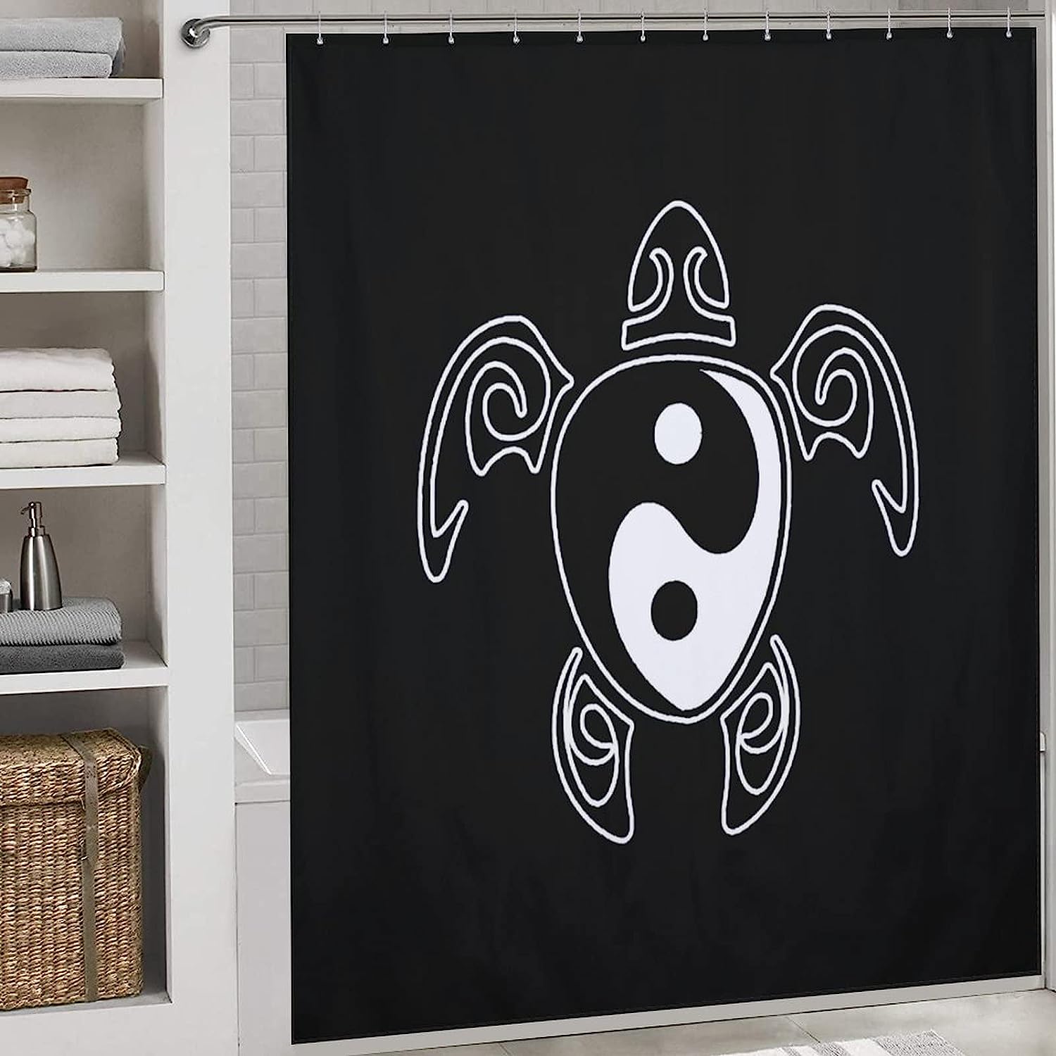 Charming Yin Yang Honu Hawaiian Sea Turtle Shower Curtain for Tropical Bathroom Decor