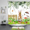 Charming and Sweet Mushroom Rabbit Easter Shower Curtain with Tropical Plant for Bathroom Decor