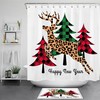 Checkered Cedar Gingerbread Elk Christmas Shower Curtain - Waterproof Fabric Bathroom Decor