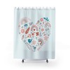 Cheerful And Playful Boho Shower Curtain In Blue With Boho Rainbow Design, Birds, And Flowers For Bathroom Decor