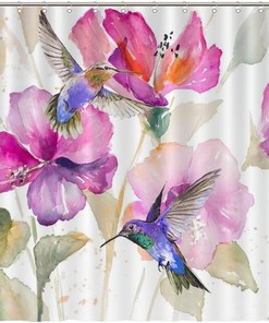 Cheerful Bird and Flower Shower Curtain for a Lively Bathroom Dcor
