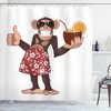 Cheerful Cartoon Art Happy Chimpanzee Holding A Cocktail Shower Curtain - Cloth Fabric Bathroom Decors