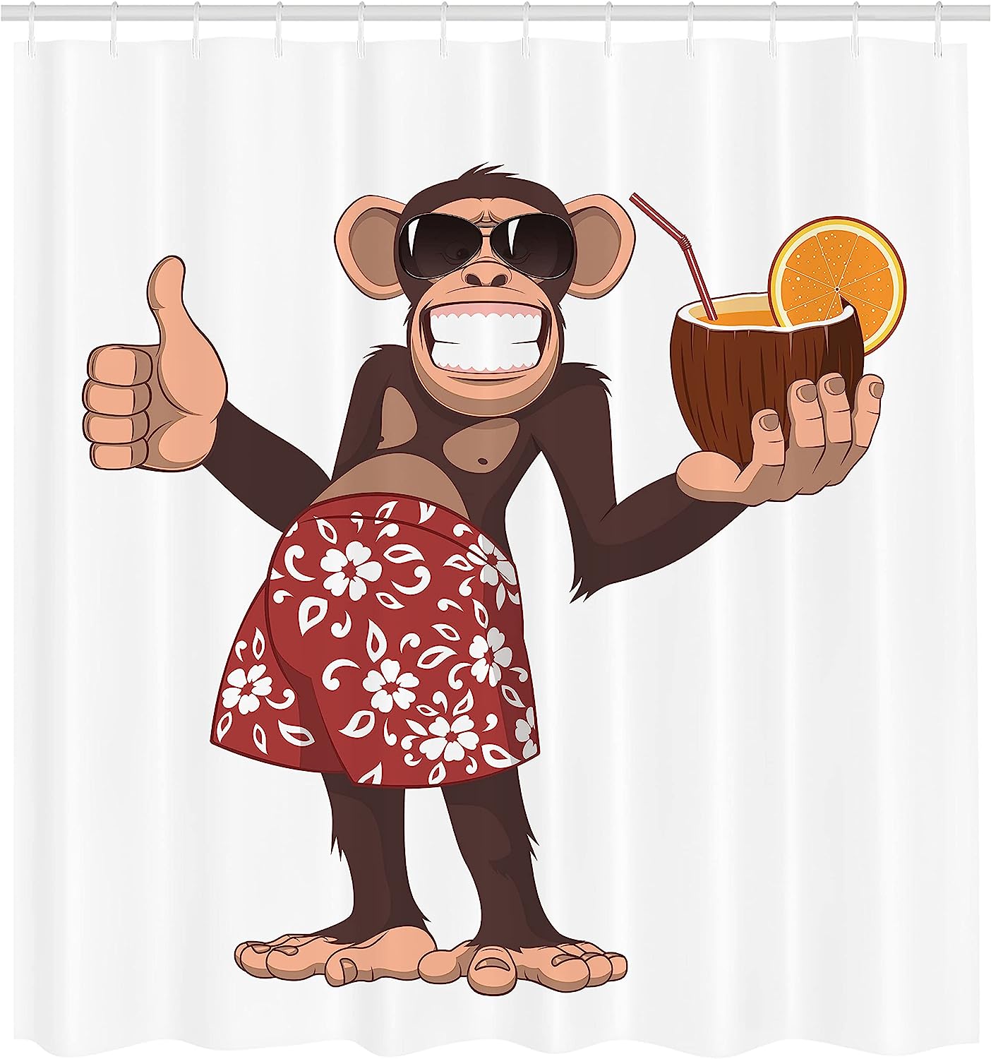 Cheerful Cartoon Art Happy Chimpanzee Holding A Cocktail Shower Curtain - Cloth Fabric Bathroom Decors - Image 2