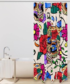 Cheerful Colored Sugar Skulls Roses Restroom Shower Curtains