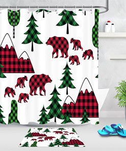 Cheerful Jungle Shower Curtain With Monkey, Elephant, Zebra, Giraffe, Birds And Palm Trees