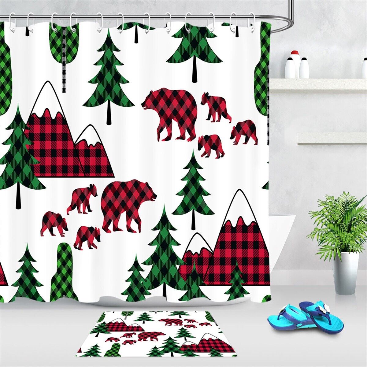 Cheerful Jungle Shower Curtain With Monkey, Elephant, Zebra, Giraffe, Birds And Palm Trees