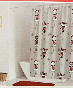 Cheerful Mickey And Minnie Mouse Christmas Holiday Shower Curtain For Festive Homes