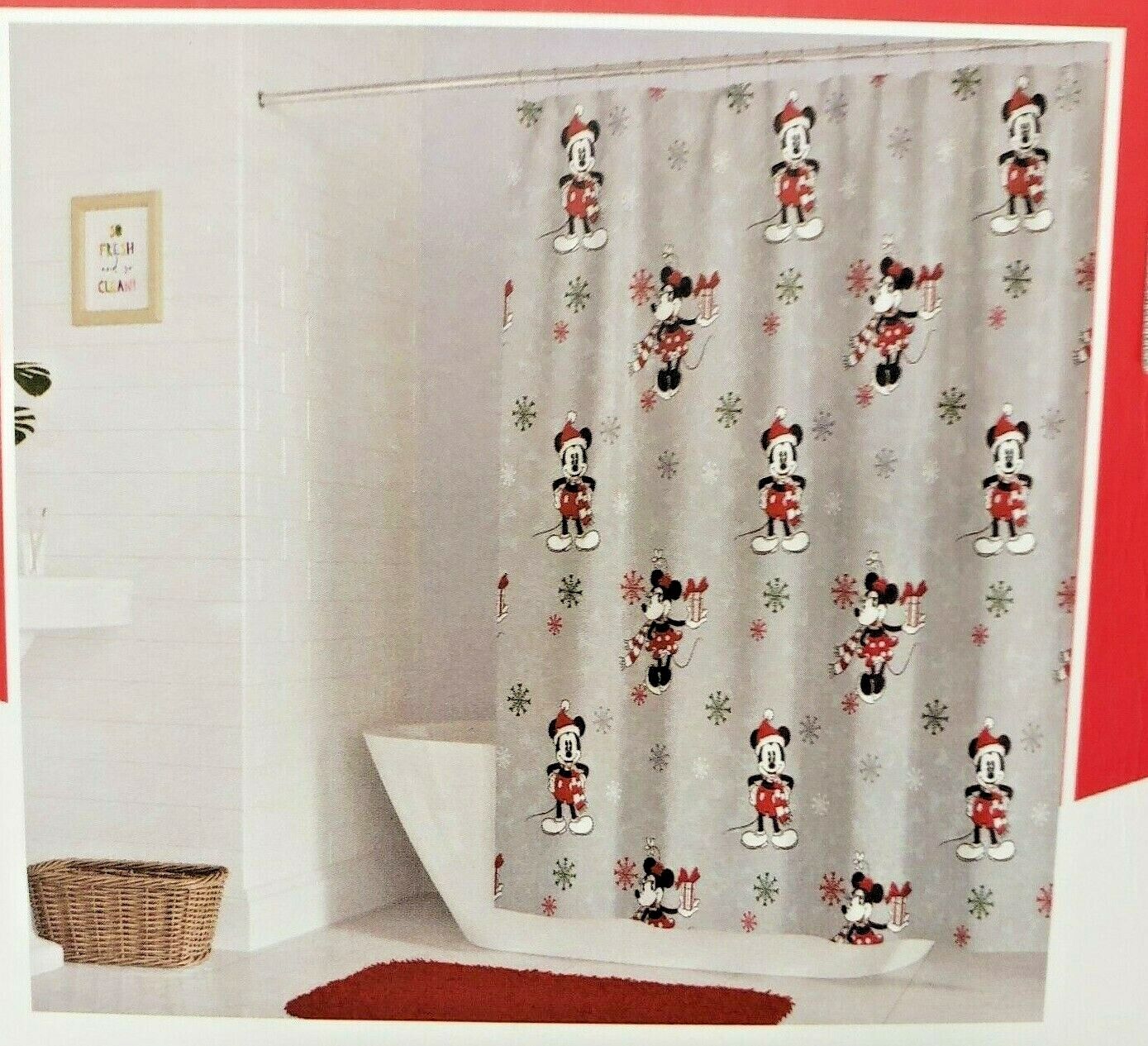 Cheerful Mickey And Minnie Mouse Christmas Holiday Shower Curtain For Festive Homes