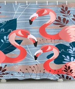 Cheerful Pink Flamingos Shower and Bath Curtain Set for a Delightful Bathroom