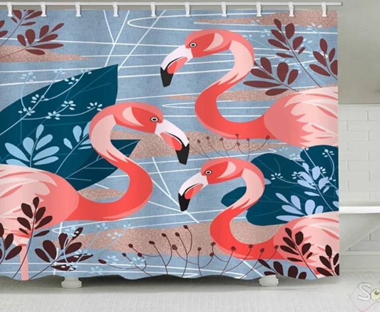 Cheerful Pink Flamingos Shower and Bath Curtain Set for a Delightful Bathroom