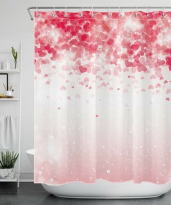 Cheerful Pink Hearts Shower Curtain for a Romantic Valentine's Day Look in Your Bathroom