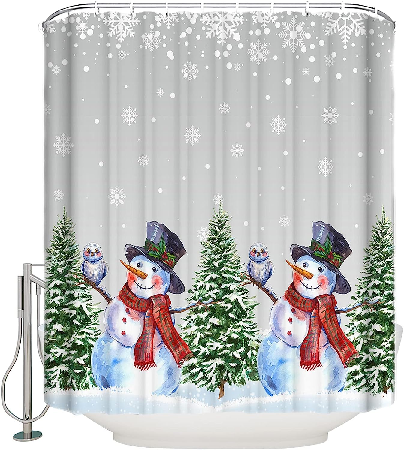 Cheerful Snowman Shower Curtain For Winter Wonderland Bathroom Decor