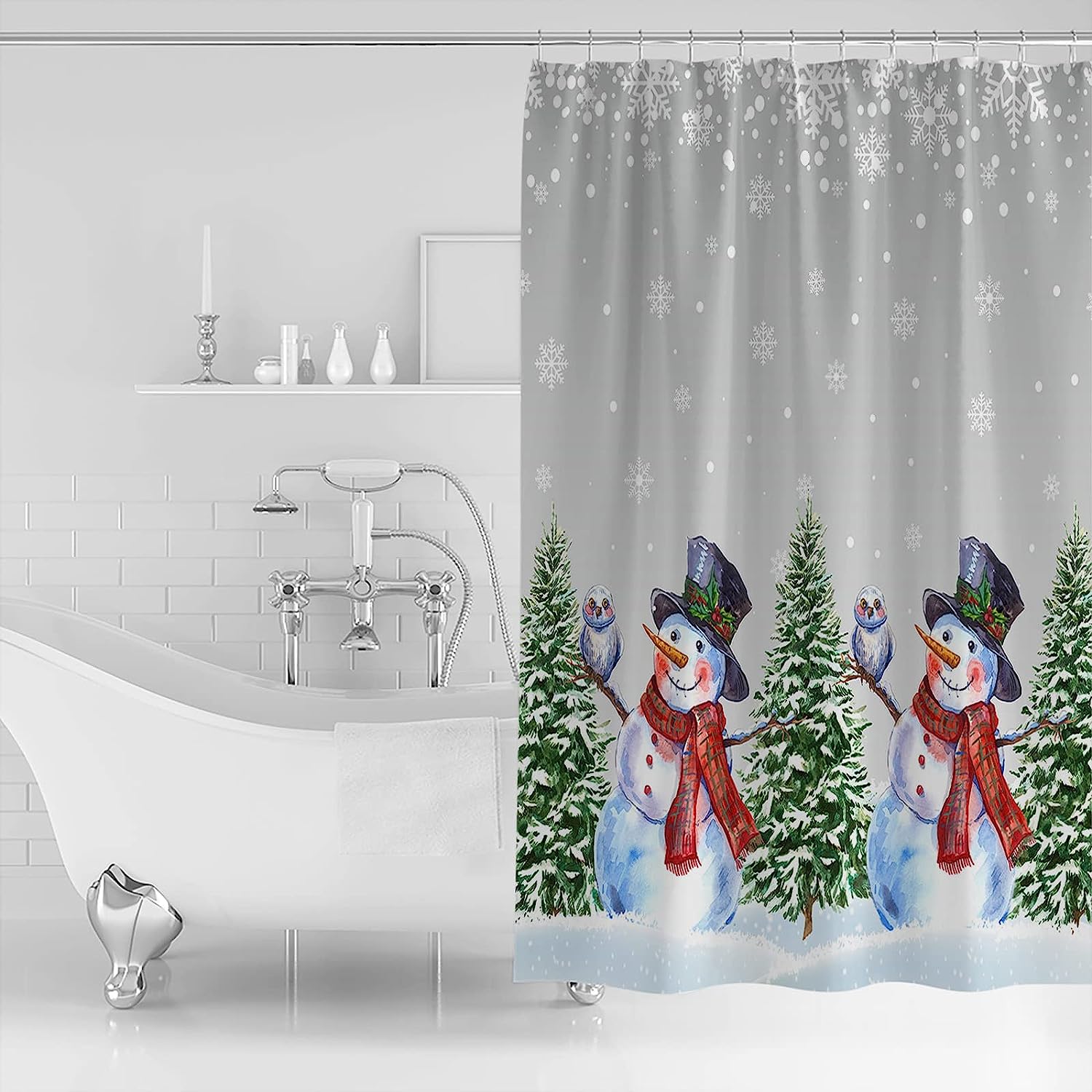 Cheerful Snowman Shower Curtain For Winter Wonderland Bathroom Decor - Image 2