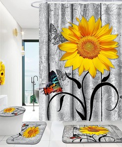 Cheerful Sunflower And Butterfly Shower Curtain For Your Bathroom