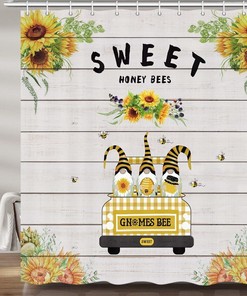 Cheerful Sunflower Honey Bees Fabric Shower Curtain to Add A Buzz To Your Bathroom Decor