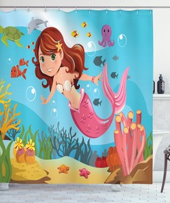 Cheerful Underwater Print Mermaid Shower Curtain for Your Bathroom