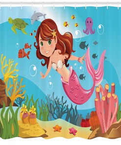 Cheerful Underwater Print Mermaid Shower Curtain for Your Bathroom