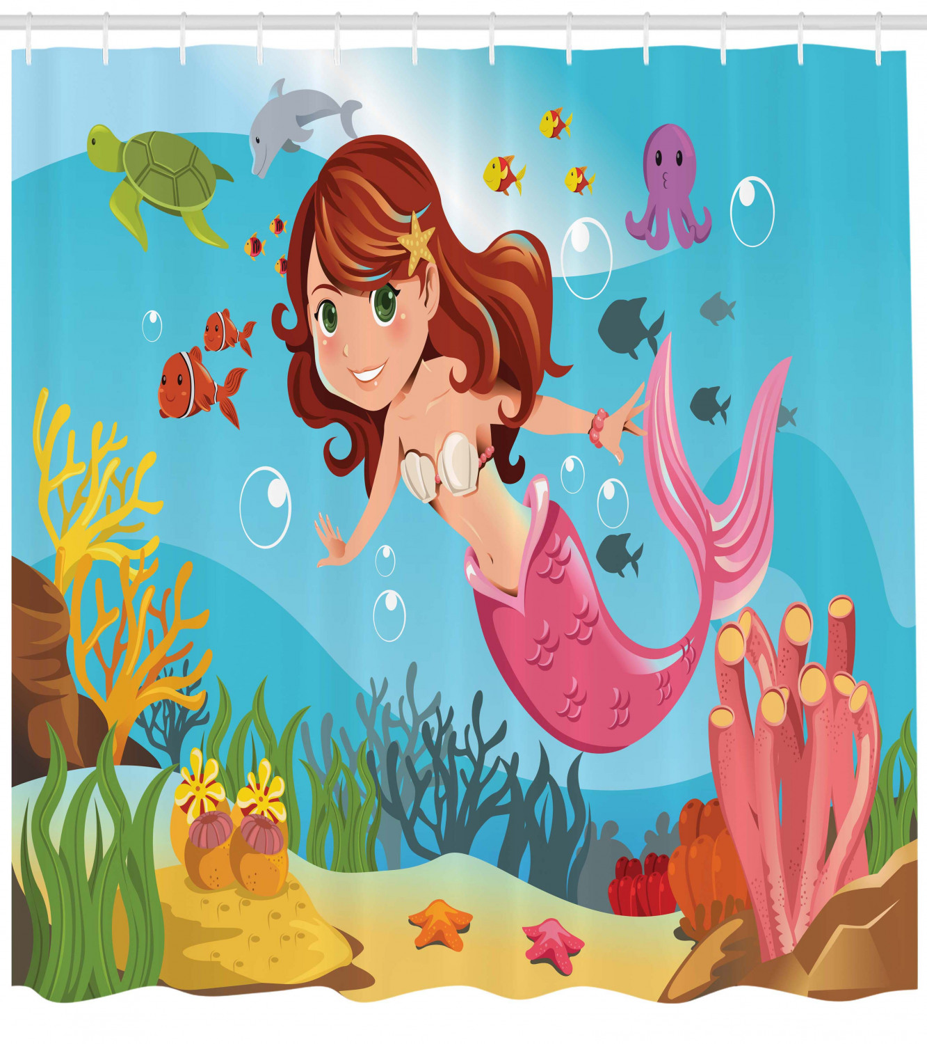 Cheerful Underwater Print Mermaid Shower Curtain for Your Bathroom