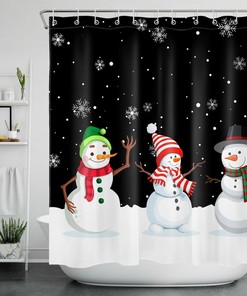 Cheerful Winter Snowflake Christmas Bathroom Accessories With Funny Snowman Shower Curtain