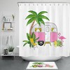 Cheerful and Fun Flamingo Shower Curtain with Palm Trees and Camping Car Print
