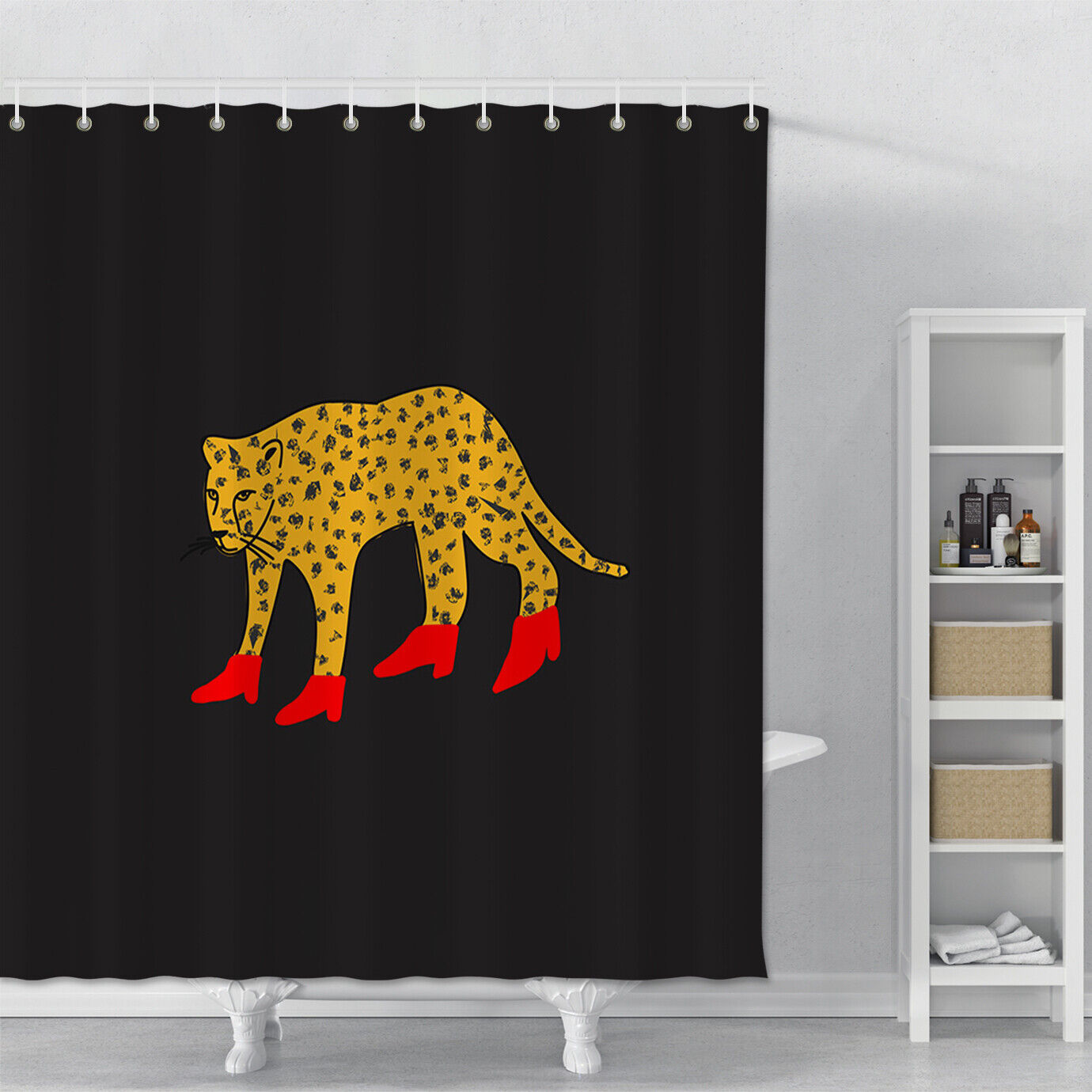 Cheetah Chic Leopard Red Heels Shower Curtain, Stylish and Waterproof, Bathroom Decoration