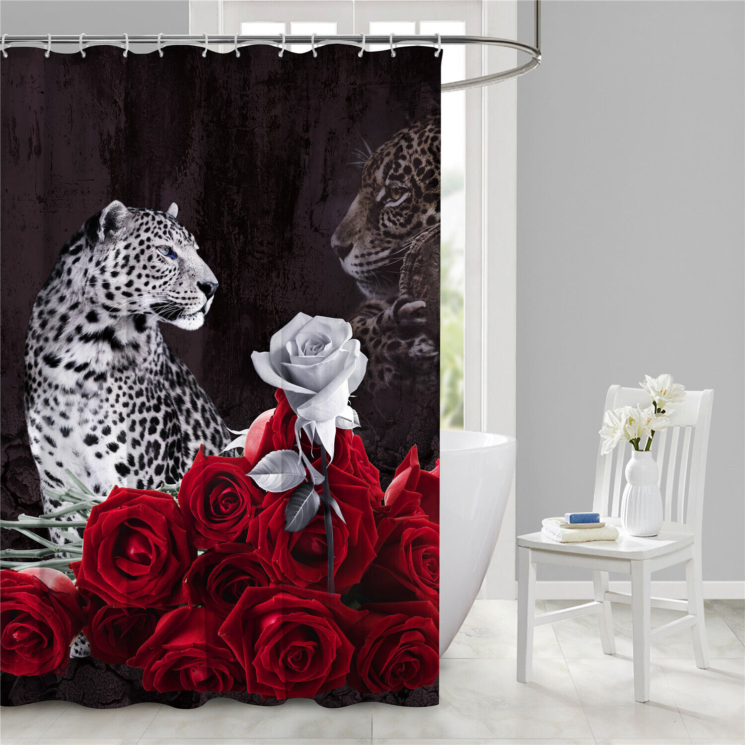 Cheetah Leopard Rose Flower Shower Curtain - Animal Prints And Floral Patterns