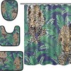Cheetah Leopard Tropical Palm Leaves Shower Curtain With Matching Mat For Exotic Bathroom Decor