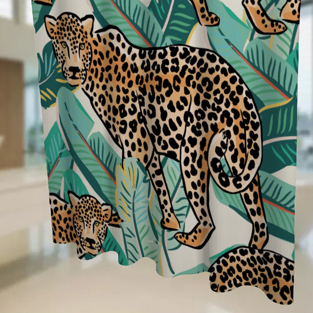 Cheetah Print Bath Shower Curtain - Stylish Animal Print Fabric Curtain - Image 2