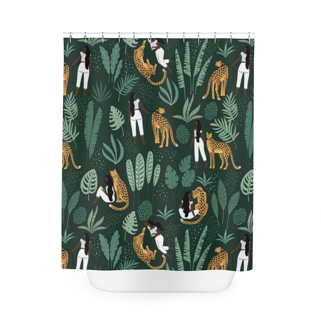 Cheetah Walk Shower Curtain, African-American Bathroom Decor - Image 2