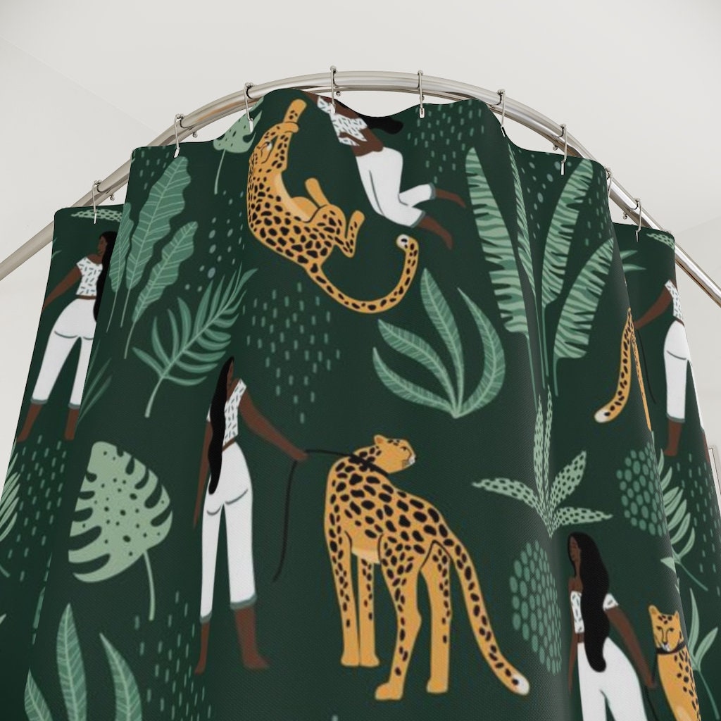 Cheetah Walk Shower Curtain, African-American Bathroom Decor - Image 3