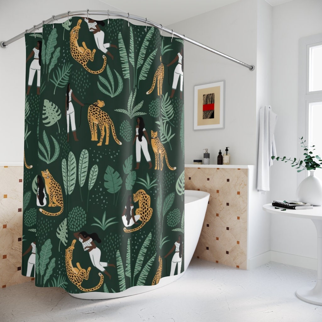 Cheetah Walk Shower Curtain, African-American Bathroom Decor - Image 4