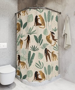 Cheetah Woman Shower Curtain, Black Woman Art For Your Bathroom