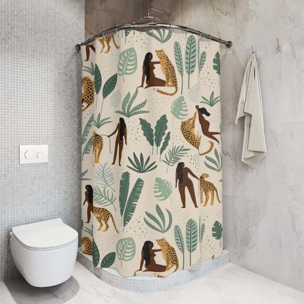Cheetah Woman Shower Curtain, Black Woman Art For Your Bathroom