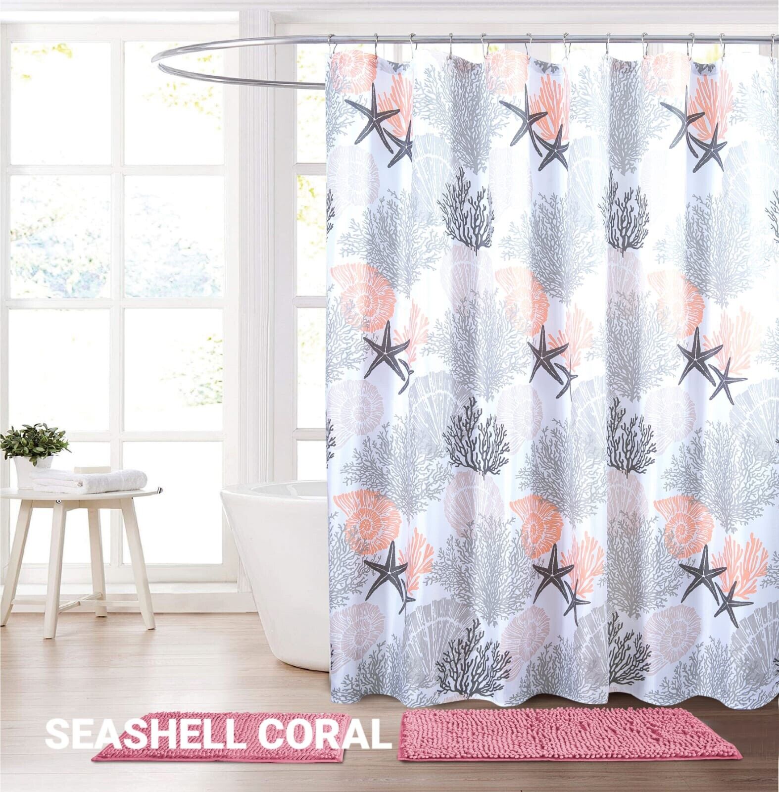 Chenille Sea Shells Pattern Bathroom Shower Curtain Fabric for an Elegant Look
